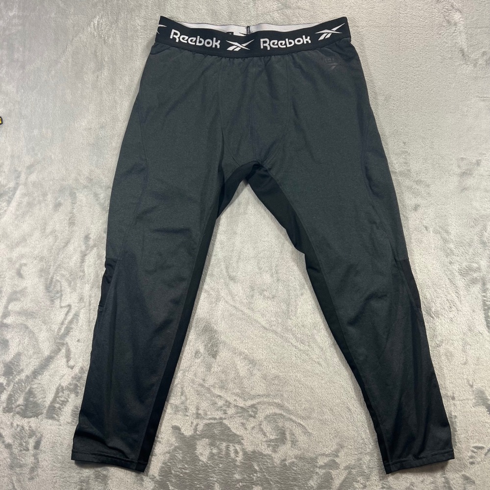 REEBOK Compression Leggings Mens XL Gray Black‎ REM213CP04 Tights Workout